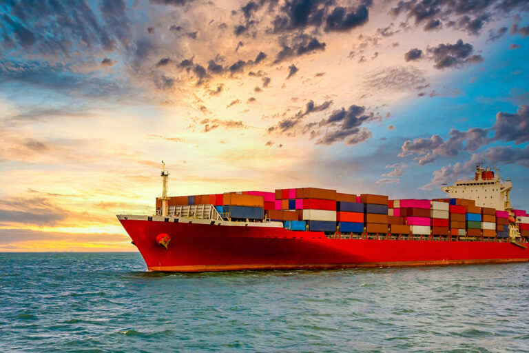 Container cargo ship, Freight shipping maritime vessel., Global